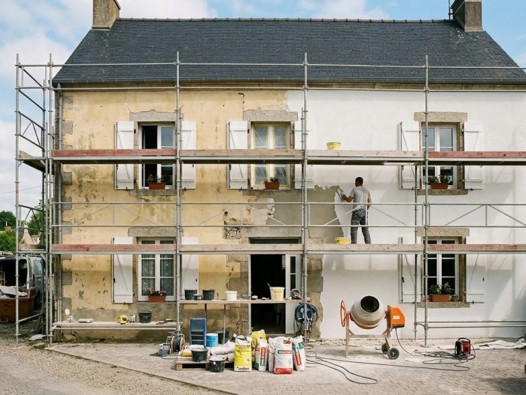 Ravalement de façade maison en cours